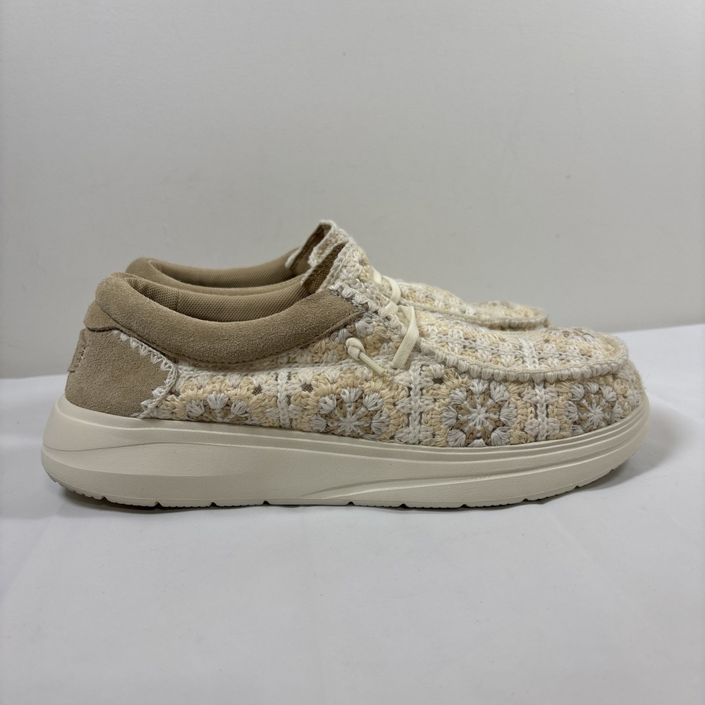 Hey Dude Wendy Comf Cottage Crochet Womens 10 Floral Suede Tan Slip On Shoes